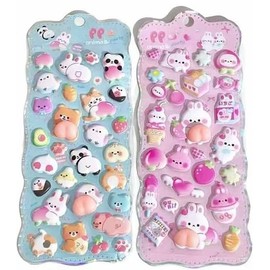 Loong Fluffy Butt Stickers Cute Puffy Character 3D Marshmallow Fluffy Squeezable Stickers Sticker Book Decoration 2 Sets