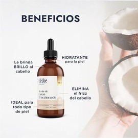 Hebbe | Aceite de Coco Fraccionado | Para uso en Mascarilla, Jabones, Cremas y Bloqueadores | Aceite de coco líquido para masajes corporales | 100 ml