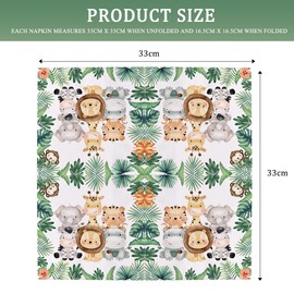 GROVBLE Pack of 40 Napkins for Children's Birthday, Jungle Party Motif, Animals, Leaves, Green for Forest Animals, Birthday and Napkins Animals, 33 x 33 cm, Boys Table Decoration, Party Decoration