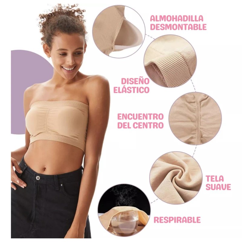Veraly 3pzs Brasier Push Up Strapless Sin Tirantes Y Invisible