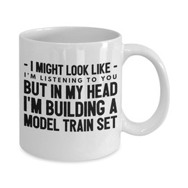 MIPOMALL Funny Train Mugs Coffee Cup Tea Gift Gifts Humor for him her Christmas W omen Men Coworker Office Love I Might Look Like I am I'm Listening to You but in My Head AZ18
