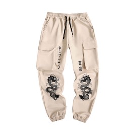 GORGLITTER Men's Japanese Pants Graphic Cargo Joggers Pants Stacked Sweatpants Y2K Streetwear Khaki