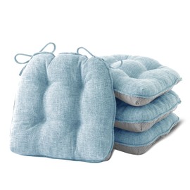 IPYNBAP Chair Cushions for Dining Chairs Set of 4, Kitchen Chair Cushions, Chair Pads with Ties and Non Slip Backing, Tufted Memory Foam Seat Cushion 4 Pack, 15.5" x 15.5" x 4", Baby Blue