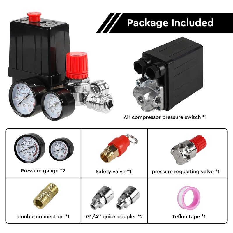 SWAWIS Pressure Switch Compressor 220 V Pressure Regulator for Air