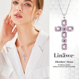 Linawe Cross Chain Cross Necklace Women's Simulated Diamond Birthstone Crystal Necklace Pendant, Fashion Jewellery Available in Gold, Silver and Rose Gold, Copper Cubic Zirconia Gold, Cubic Zirconia