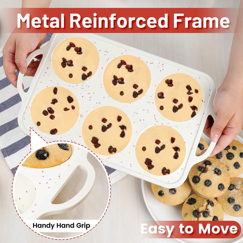 Jumbo Muffin Pan, Metal Reinforced Frame 3.5 inch Large Silicone