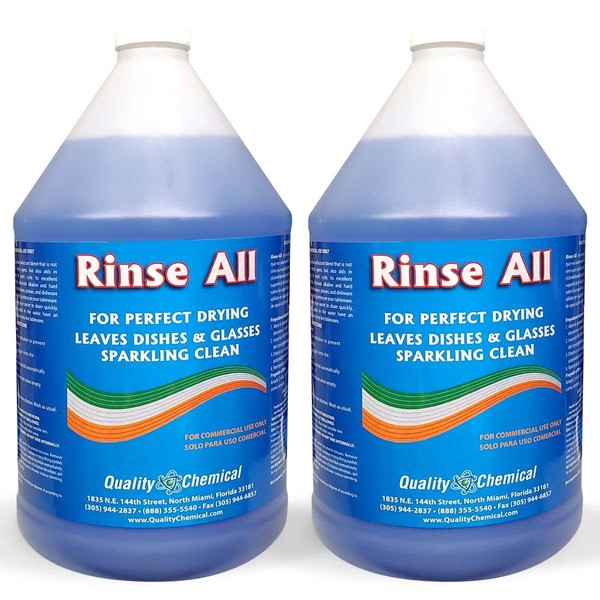 Quality Chemical's Rinse All - Commercial Industrial Grade Rinse Aid - Dishwasher Rinse Aid Liquid, heat and cool dry Finish Rinse Aid, Rinse Agent Dishwasher, Dishwasher Rinse Aid for Spotless Dishes 128 oz (Pack of 2)