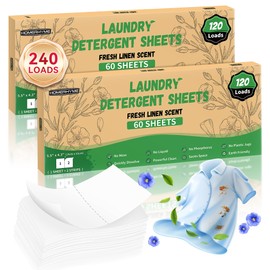 HOMERHYME Laundry Detergent Sheets - Fresh Linen Scent 240 Loads (120 Sheets),Plastic Free,Laundry Detergent Strips for Travel,Dorms, Home,Apartments,Liquidless Technology,Eco Friendly& Hypoallergenic