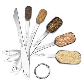 U-Taste 18/8 Stainless Steel Measuring Spoons, Square Metal Measure Teaspoon Tablespoon with Leveler for Dry or Liquid Ingredients Cooking Baking, Fits in Spice Jar (Set of 6, Silver)