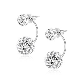 SILBERTALE 925 Sterling Silver Jacket Earrings Cubic Zirconia Pearl Double Ball Front Back 2 in 1 Studs for Women, No Gemstone, Style 2