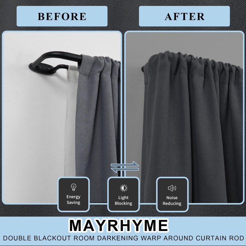 Mayrhyme Double Curtain Rods, Wrap Around Curtain Rod for Windows,