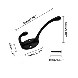 Beilala 10 Pack Double Coat Hooks for Wall Door with Screws Black Antique Robe Hooks for Clothes, Hat, Scarf, Bag, Towel, Key, Cup, Cap