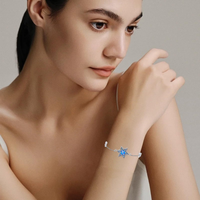 TRISHULA Star of David Cross Bracelet Sterling Silver Opal Adjustable