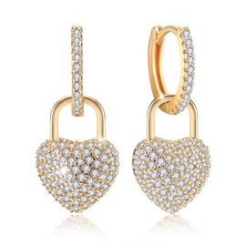 Richapex Heart Hoop Earrings 18k Gold Plated Hoop Earrings Trendy Hypoallergenic Studs with Cubic Zirconia Earrings for Women (Heart Dangle Earrings)