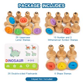 KDSFT Alphabet Number Stamps for Kids, Wooden ABC Spelling Letter Stampers Set with Flashcard Mathematics Learning Number Stampers Arts & Crafts Supplies, Montessori Toy Gifts for 3 4 5 Year Old