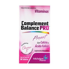 Prenat Complement Balance PRO - Suplemento alimenticio, con calcio y ácido fólico. 3 PACK 90 Tabletas