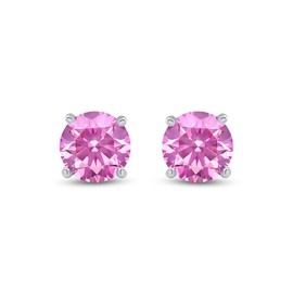 2.00 DEW Carat VVS1 Moissanite Diamond Earrings 14K White Gold Plated S925 Sterling Silver Earrings Round Cut Pink Stud Earrings for Women Men with Certificate
