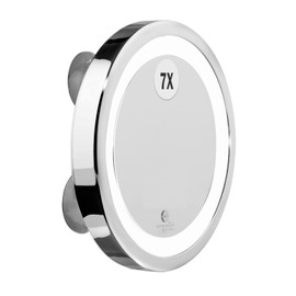 MACOM 211 Kosmetikspiegel Solar Sensation, hell beleuchtet zum Schminken, Vergrößerungsspiegel mit LED-Licht und Saugnäpfen, Silber