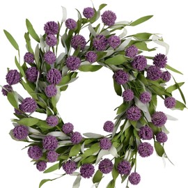Spring/Summer Wreath 18 Inch Artificial Wreaths for Front Door Lifelike & Full with Colorful Ball Flowers Willow Leaves Indoor Outdoor Home Farmhouse Window Party Weeding Holiday Decor(Purple)
