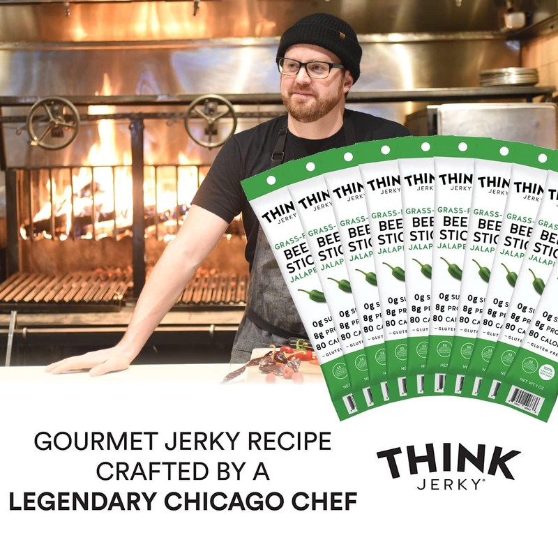 (Total 20 Sticks) Think Jerky, Jalapeno Grass-Fed Beef Sticks (1.0