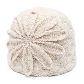 ZLYC Women Winter Knit Beanie Hat Soft Crochet Skullies Beanies with Flower Accent (Solid Beige)