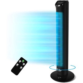 Simple Deluxe 32-Inch Electric Oscillating Tower Fan with Remote Control and 3 Speeds, 3 Modes, Low Noisy Bladeless Fan for Indoor, Bedroom and Home Office, Black