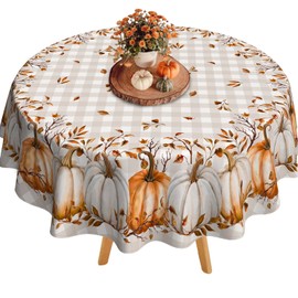 uwdfnwuif Fall Thanksgiving Tablecloth Waterproof Pumpkin Table Cloths for Autumn Harvest Indoor Outdoor Dining Room Decor-60 * 60" Round