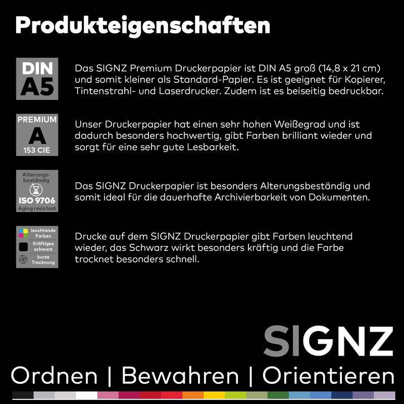 SIGNZ Copier Paper, DIN A5, White, 75 g, 350 Sheets,