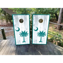 Waterproof & Non-Fading: Kyle’s Cornhole Wraps - South Carolina Flag on a White Wash Background (Set of 2) – Laminated and Regulation 2x4 Size