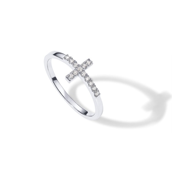 PAVOI 14K Gold Plated CZ Cross Ring | Eternity Promise Ring for Her | Infinity Wedding Band Ring (White Plated, 7)