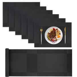 Homcomodar Table Place Mat Set of 6 with 180cm Table Runner Heat Resistant Placemats Set Washable Table Mat(Black)
