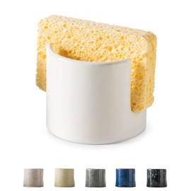 Zoeeker Sponge Holder for Kitchen Sink, Ceramic Dish Sponge Drying Caddy Sponge Rack Kitchen Organizer Cute Kitchen Accessories for Sink Counter, White