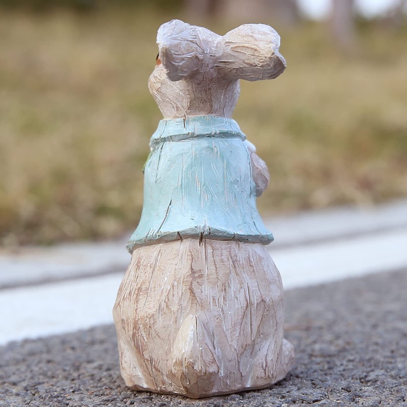 Hodao Easter Bunny Decorations Spring Home Decor Bunny Figurines(Spring Gray