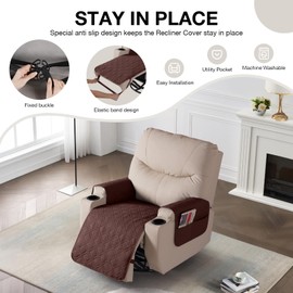 VANSOFY Recliner Chair Covers 100% Waterproof Seat Cover with Arm Reclining Cover Non-Slip Recliner Chair Covers Furniture Protector Washable Slipcover with Pocket for Pets, Dogs(Coffee，28")