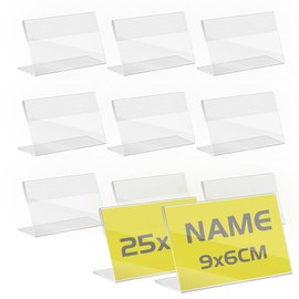 TAPKUA Vertical Table Stand Roof Shape Pack of 25 for 9 x 6 cm Transparent Table Name Tags Price Tag Display Price Tag Holder