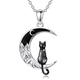 YZAB Black Cat Neckace for Women Cresent Moon Pendant Cat Pendants Jewelry Mothers Day Gifts for Mom Anniversary Birthday Gift for Cats Lover Grandma Sister Wife