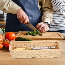 IMIKEYA Set of 2 Rattan Cutlery Baskets Handmade Cutlery Basket Rectangular for Kitchen Hotel Catering Cutlery Organiser 25 x 10 x 5 cm