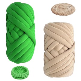 SKIKHN Pack of 2 Arm Knitting Wool, 500 g/25 m Chunky Wool for Hand Knitting, Polyester XXL Chunky Yarn, DIY Yarn Knitting Wool, Hand Knitting Yarn for Bags, Blankets, Bag, DIY Crafts (Green + Khaki)
