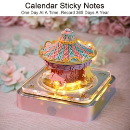 3D Desk Calendar, 2025 Calendar Memo Pad with LED Light, Tear-Away 3D Desk Note Pad with Acrylic Box, Creative Carousel Shape DIY Memo Pad Paper Carving Art for Home Office Desktop (Carousel)