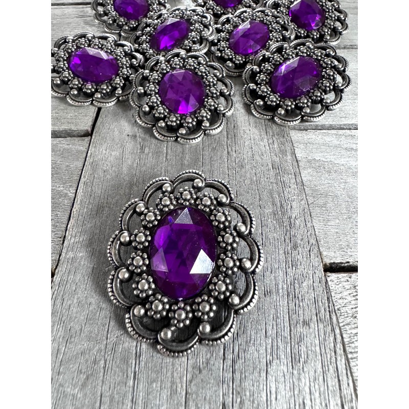 Hartmann-Knöpfe Purple Antique Silver Brooch with Purple Acrylic Stone 5cm