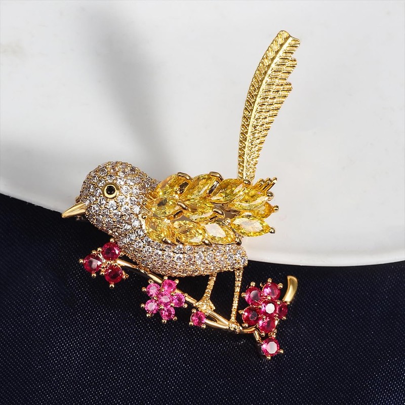 JadeAngel Broche para mujer, diseño de pájaro, gorrión, rosa, flor