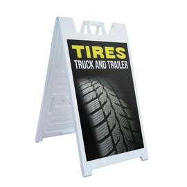Tire Sale 24" x 36" Double Sided A-Frame Sidewalk Sign Includes 2 Installed Decals Foldable Portable White Signicade Sandwich Board Auto Promotions Affordable Pricing Reliable Service Made in USA