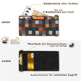 GUGGIARI Slim Wallet with Coin Compartment Made of Microfibre Jacquard with RFID Protection - Slim Wallet for Credit Cards - Credit Card Holder - Wallet for On the Go (Black-Multi)