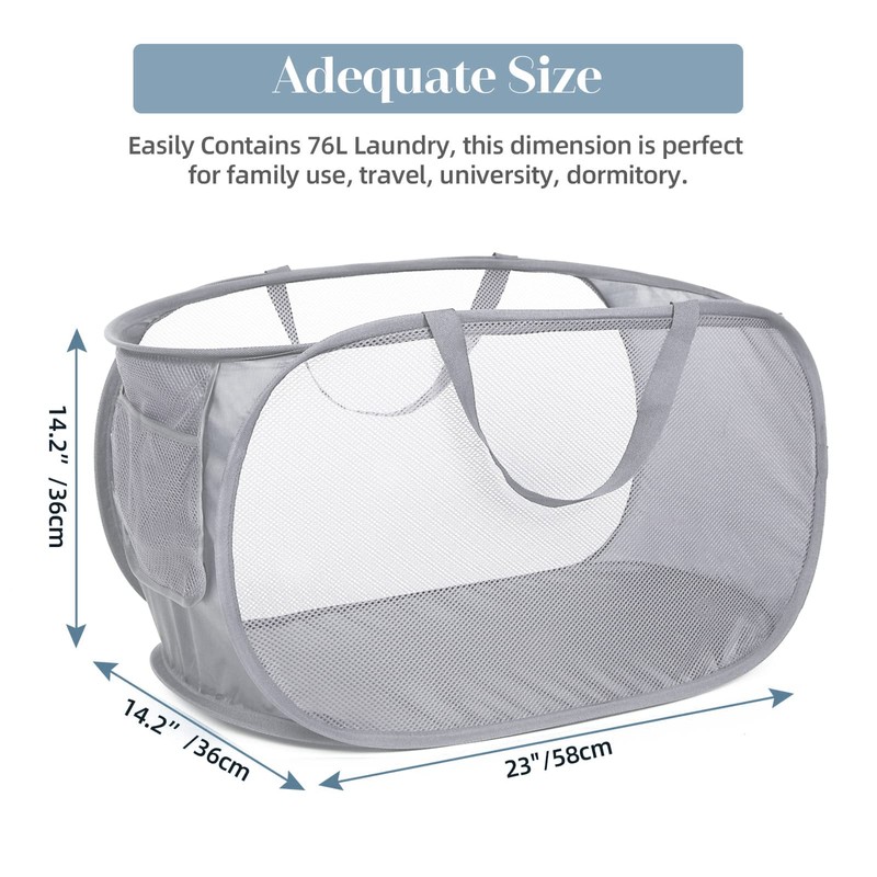 Durable Collapsible Laundry Baskets, Mesh Pop Up Laundry Hamper with
