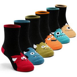 Boys Wool Socks Kids Winter Warm Socks Thermal Crew Socks for Kids 6 Pairs Monster 6-8 Years