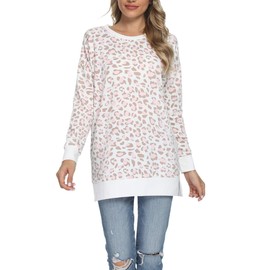 levaca Womens Petite Cute Loose Casual Tunic Tops for Leggings Pink Leopard S