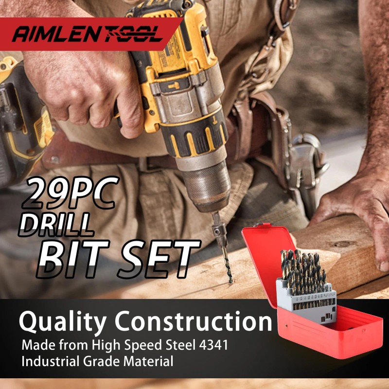 Aimlentool Drill Bit Set 29pcs High Speed Steel Carbide Drill