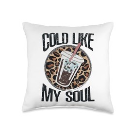 Cold Like My Soul – Funny Iced Coffee Leopard Print Design Throw Pillow