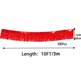 We Moment Zone Pack of 6 Red Fringe Garland, Metallic Foil Fringe Garland, Hanging Decoration Made of Plastic, Theme Party, Birthday, Wedding, Carnival, Party Decoration, 30 cm x 18 m