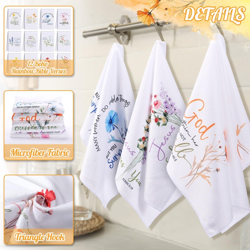 FuWeave 12 Pcs Religious Christian Kitchen Dish Towel 15.7'' x